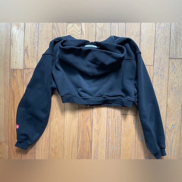 ALEXANDER WANG BLACK RED APPLE OVERSIZED FRENCH TERRY BOXY CROP ZIP HOODIE XS - Picture 2 of 5